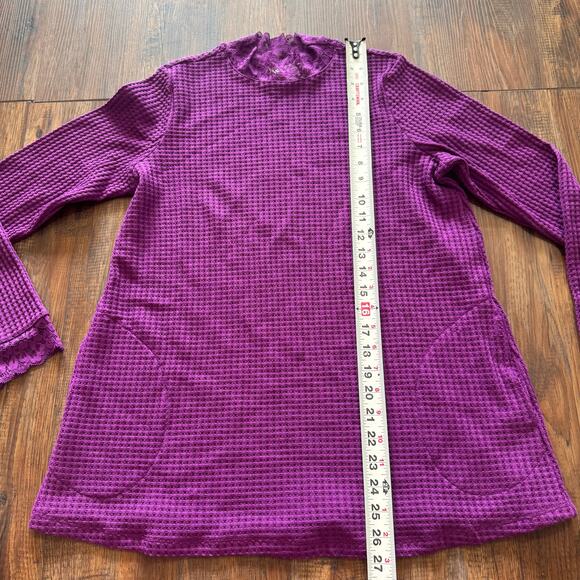 LOGO Lori Goldstein SMALL sparkling grape long sleeve blouse lace waffle knit - Picture 9 of 13